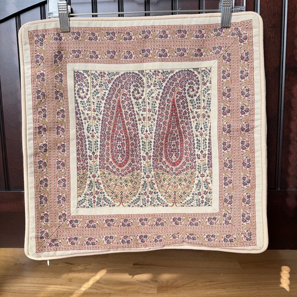 Set of Pottery Barn Paisley Accent Pillow Cover 18x18 Cream Olive Green Blue Red - Picture 2 of 12
